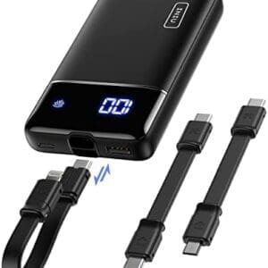 INIU Power Bank, USB C más Ligero Incorporado 3 Cables 10000mAh Pantalla de LED Cargador portátil, Tri-3A Salidas de Alta Velocidad Banco de Energía para iPhone AirPods Samsung Xiaomi Huawei, etc