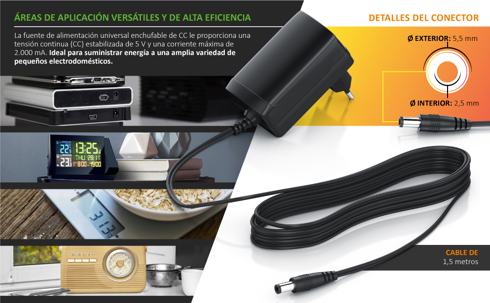 Extensión Conector 5.5x2.1 Cable De Extensión Para Fuente De Alimentación DC - 10 Metros, Conector 5.5 Mm X 2.1 Mm, 12V Alargador Corriente 12V