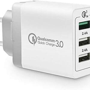 KONKY Cargador USB Multipuerto Quick Charge 3.0 30W Enchufe USB [Qualcomm Certificado] Cargador Rapido Cargador Movil para Samsung S9/Note 9/S8/iPhone, LG, Nexus, HTC, iPad y Más